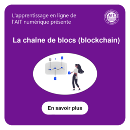 La chaîne de blocs (blockchain)   Personne interagissant avec les blocs de la chaîne de blocs. Cliquez ici pour en savoir plus